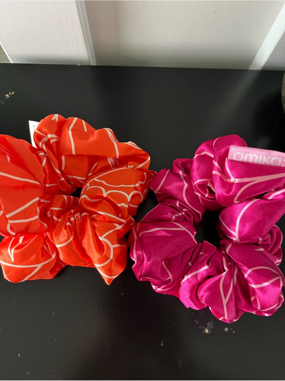 amika Satin Scrunchie Duo - Orange and Fuchsia